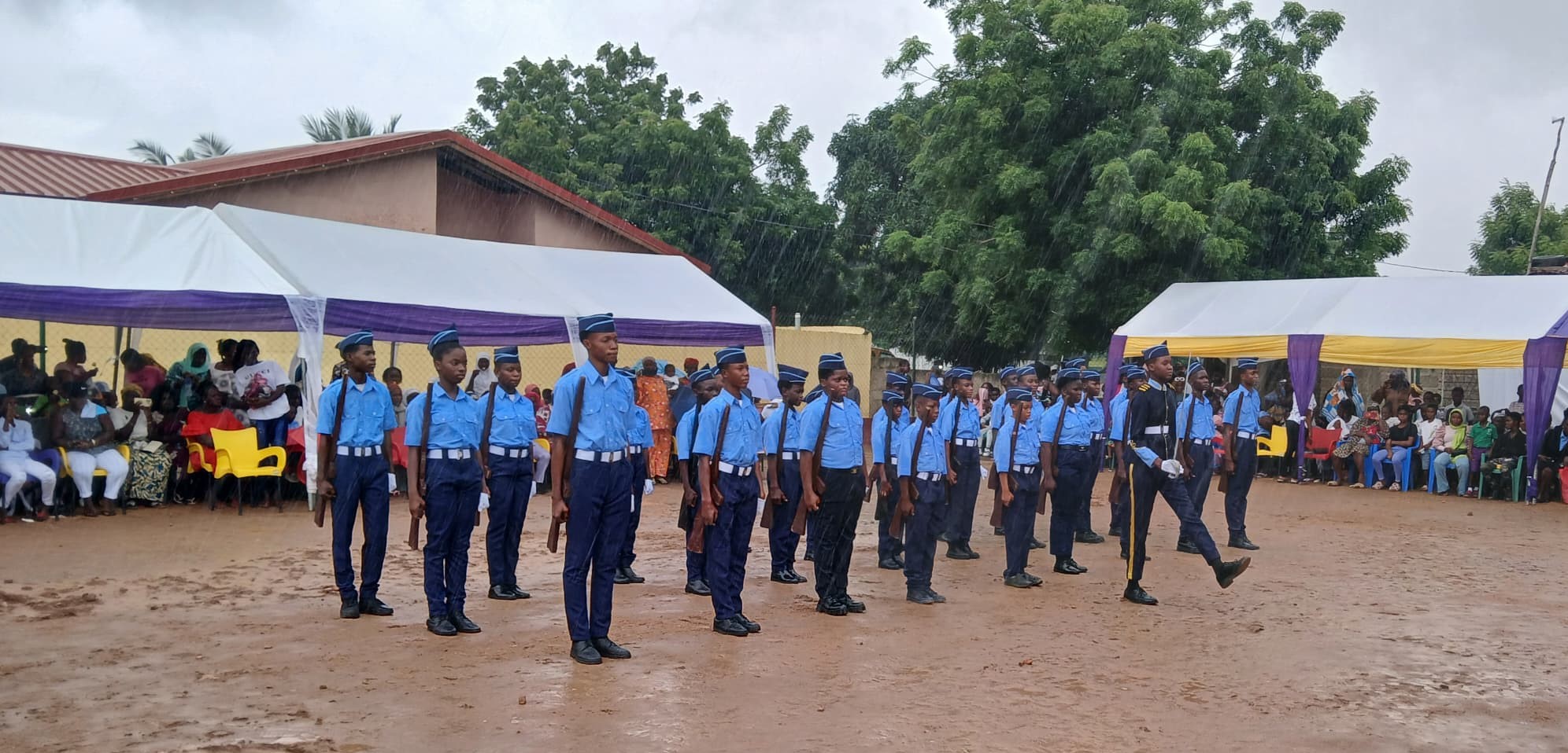 Cadet Corp standing in the rain